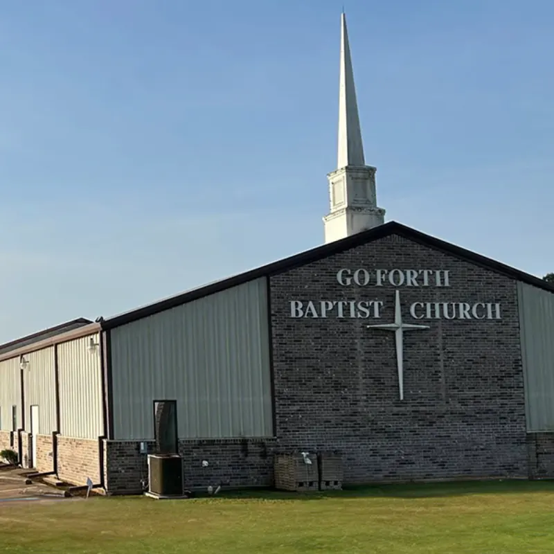 Go Forth Baptist Church building with a white steeple